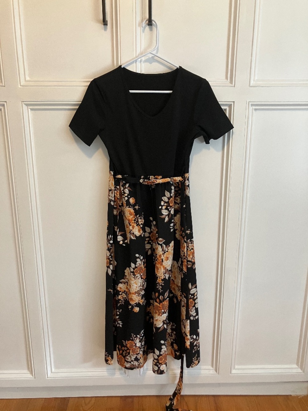 Black & Floral Midi Dress